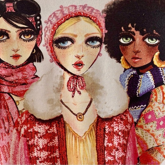 Zara| Super Cute White Graphic Art Women’s Soft Fleece Sweatshirt Sz S - Picture 3 of 4